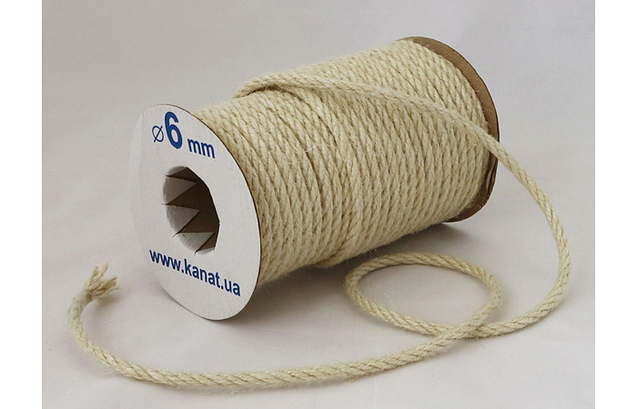 Канат джутовий білий, діаметр 6мм, бухта 25 метрів