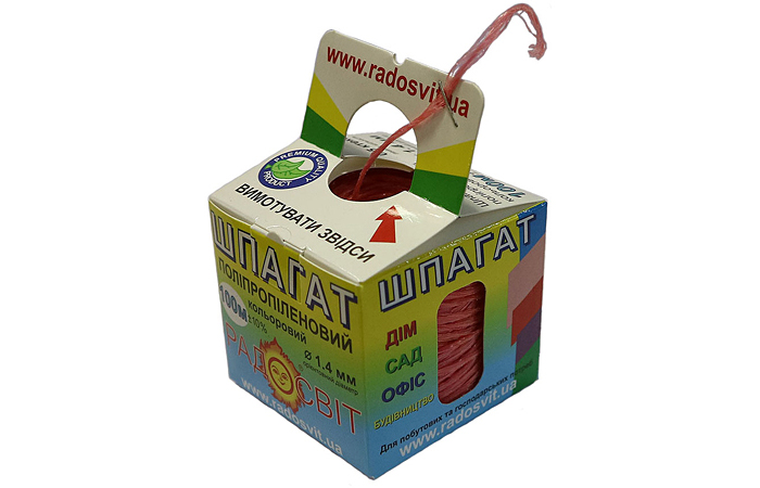 Шпагат поліпропіленовий кольоровий, 100 метрів/бобіна, Twine-fix коробка